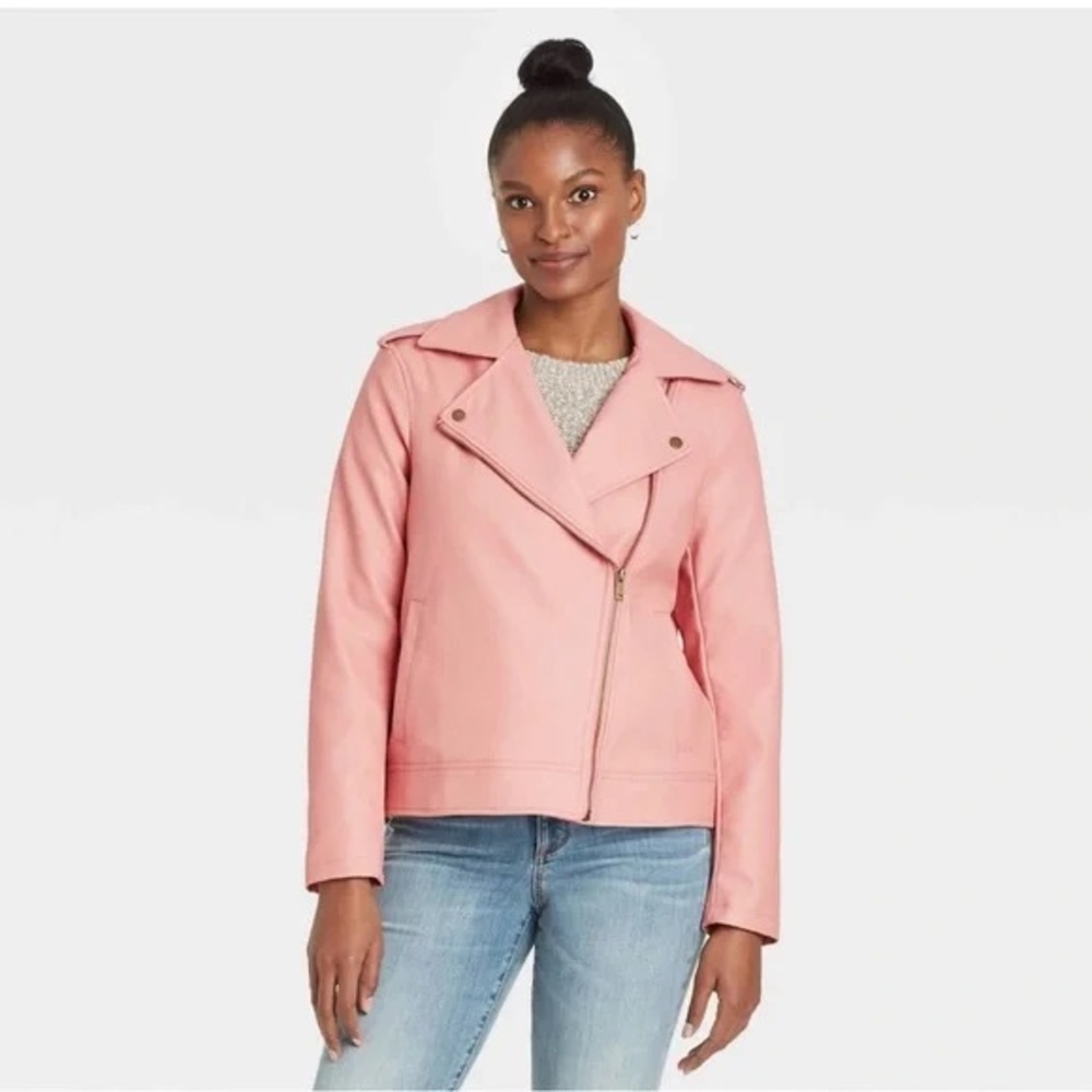 Universal Thread Pink Faux Leather Moto Jacket